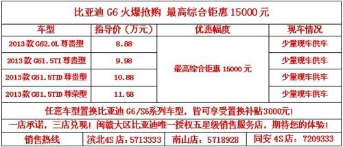 比亚迪G6火爆抢购 最高综合钜惠15000元