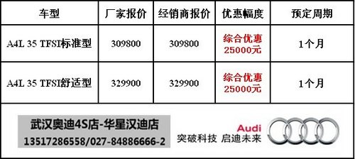 新年惊爆价 武汉奥迪A4L火热认购中