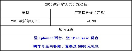 沃尔沃C30首付7万 享iphone5和ipad情人礼