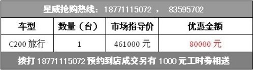 武汉奔驰进口C200旅行车直降80000元