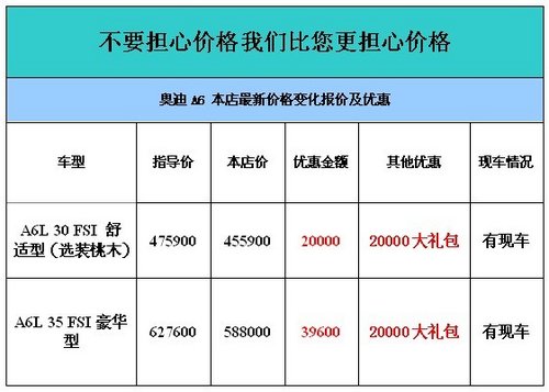 武汉奥迪乐享315 A6L团购综合优惠6万