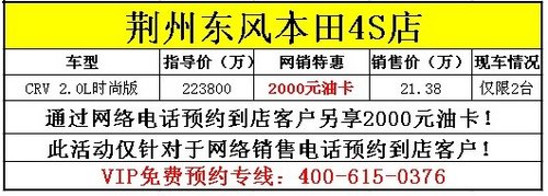 荆州CRV新车已到店 优惠过万元