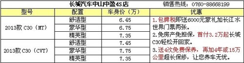 中盈长城C30冰爽价豪送6000元礼包