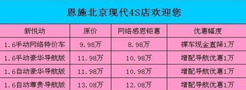 恩施北京现代 悦动纪念版特价限量销售