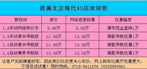 恩施北京现代 新悦动增配不增价超实惠