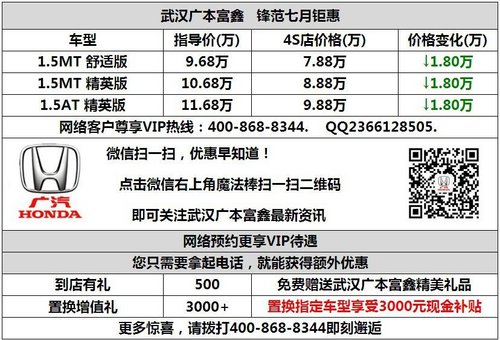 锋范最高优惠23000 就在武汉广本富鑫