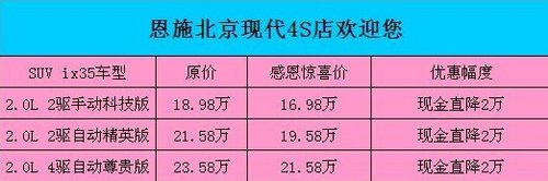 恩施北京现代 ix35现金直降2万元