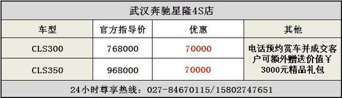 武汉奔驰CLS全系现金优惠70000元
