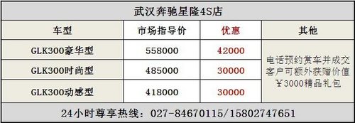 武汉奔驰GLK300最高现金优惠42000元