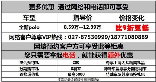 武汉大众POLO月末冲量比9折更低