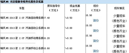 黄金购车季 江淮伴礼行 瑞风M5降0.88万