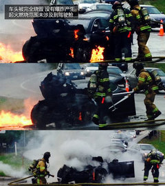 特斯拉电动车Model S电池起火 车头焚毁