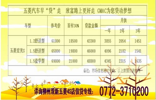 贷款首付30% 五菱宏光S幸福贷回家