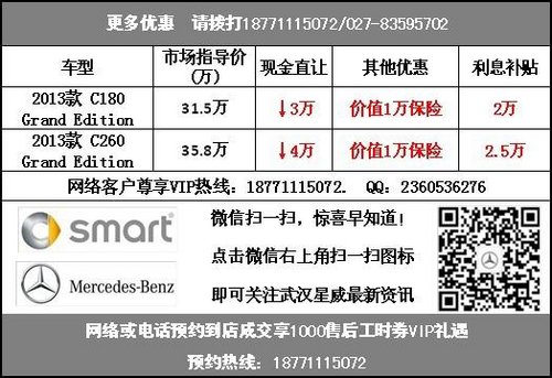 武汉奔驰C180最高综合优惠60000元