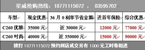 汉口奔驰C级超长期0利率最高直省90000元