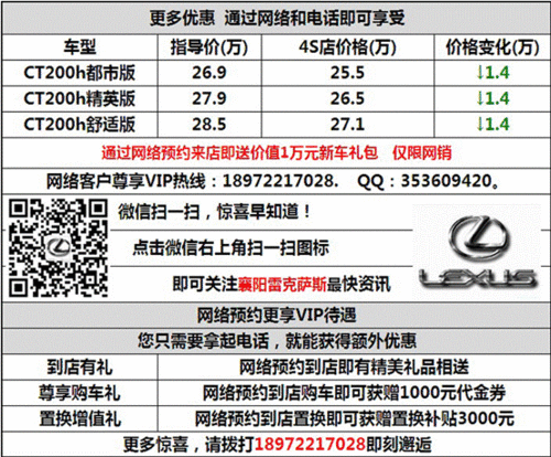 襄阳雷克萨斯CT200h年终钜惠2.4万