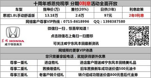 只要26000元咸宁本田新思域0利息开回家