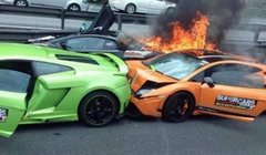 三辆兰博基尼撞车报废 千万瞬间化为泡影