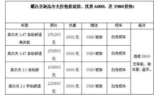 耀达圣诞高尔夫价格提前放 优惠6000元