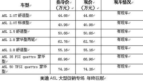 奥迪A6L年末钜惠 特价万元礼