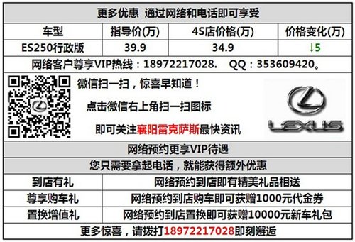 襄阳雷克萨斯迎元旦ES250现金钜惠50000