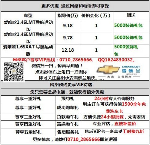 襄阳爱唯欧特惠版车型送5000保险