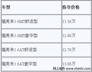 海南福美来1.6新动力系列上市 售价11.36-13.86万