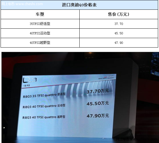 进口版奥迪Q3上市 3款车型售37.7-47.9万