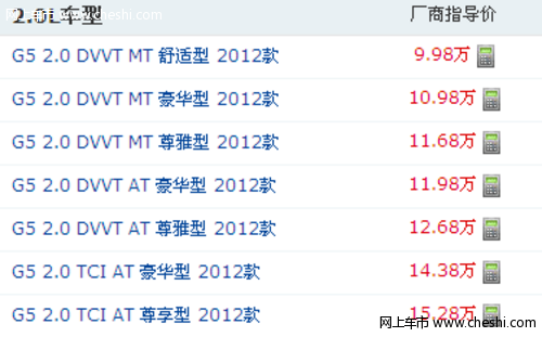 2012款瑞麒g5报价是多少？