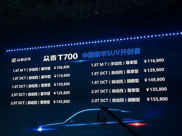 众泰T700中大型SUV正式上市 10.68-15.58万元-图2