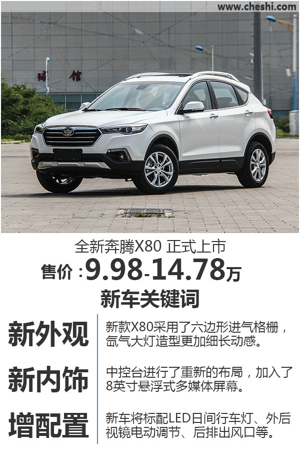 奔腾新款SUV-X80正式上市 售9.98万元起-图1