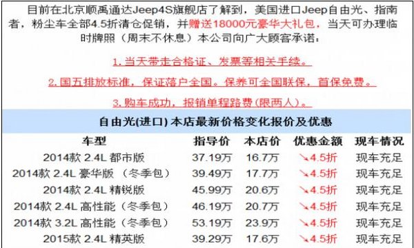 吉普自由光粉尘车 纯进口SUV自由光4.5折-图1