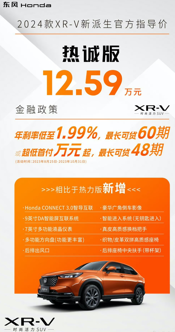 加6千元买新款本田新XR-V售12.59万 10项配置升级-图2