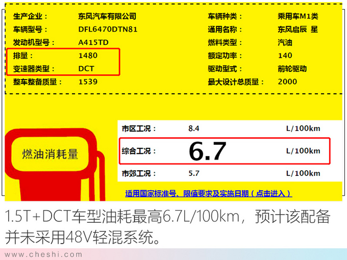 启辰星全新SUV动力曝光 搭1.5T轻混/油耗最低6.1L-图5