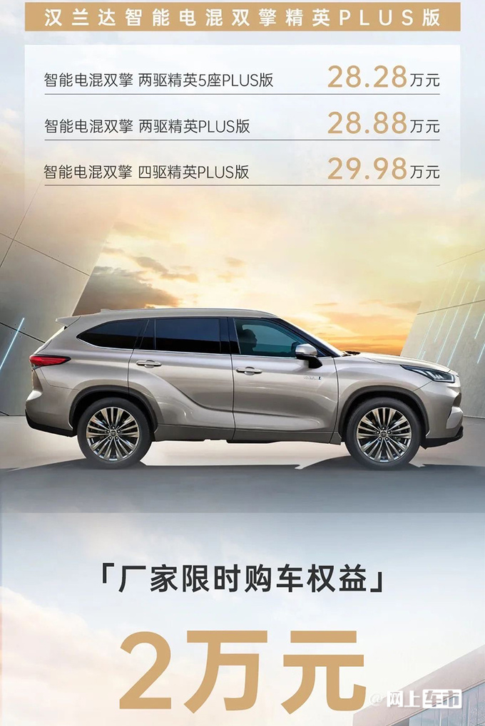 加1.4万买新款丰田新汉兰达售28.28万起 限时优惠2万-图4