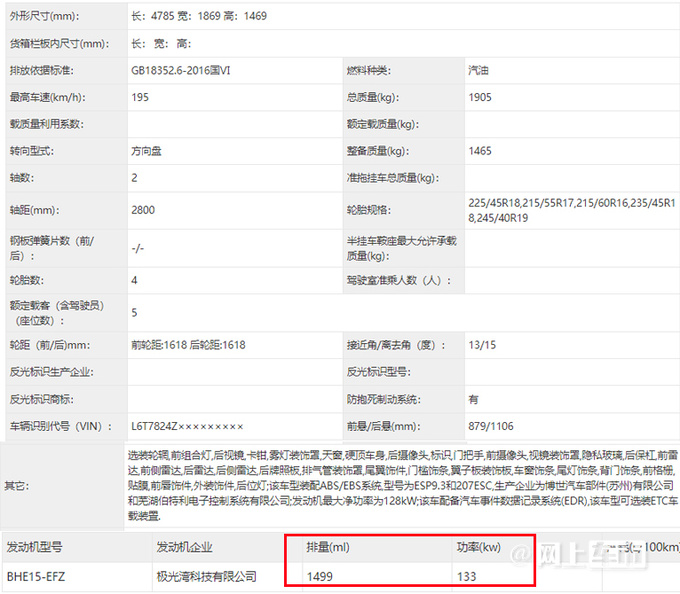 吉利星瑞1.5T车型曝光二季度上市 预计10万起售-图5