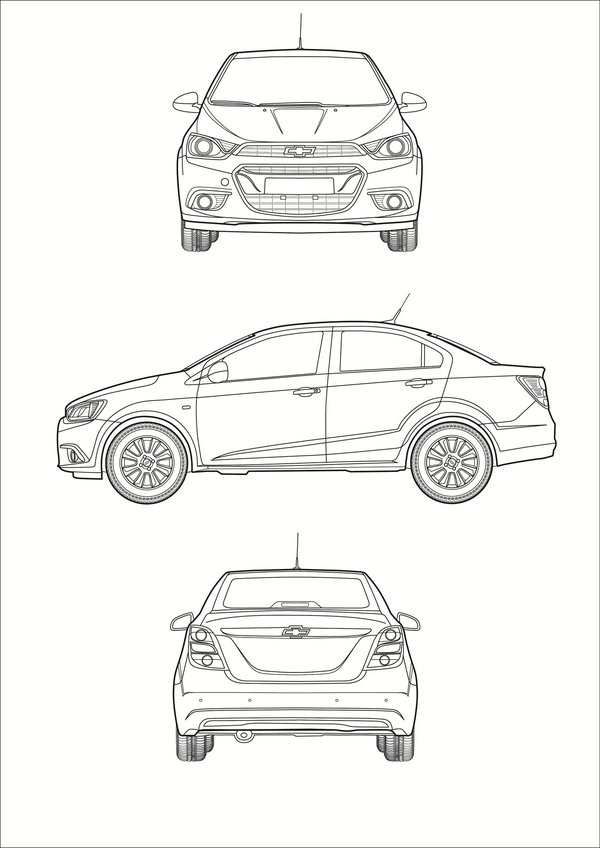 雪佛兰新爱唯欧三厢设计线稿图