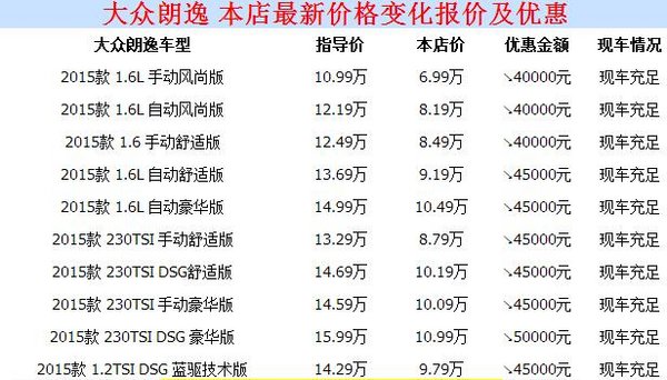 16大众朗逸最新报价16l现车销售全国