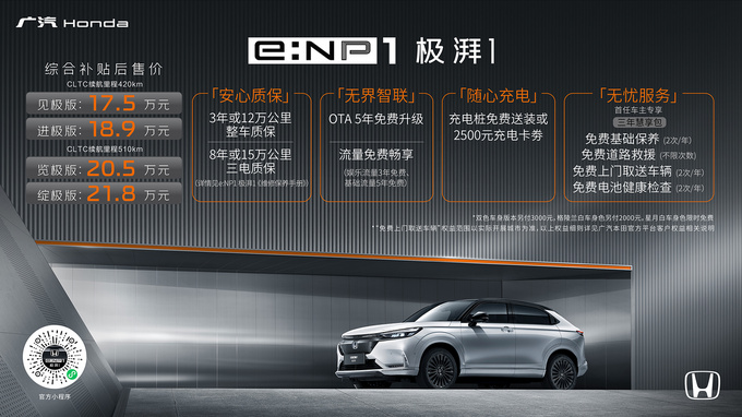 广汽Honda e:NP1极湃1上市 补贴后17.5万起售-图1